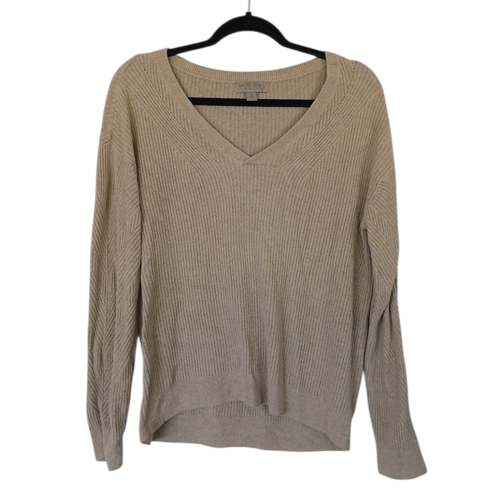 Barefoot Dreams CozyChic Ultra Light Tan V-Neck Sweater Size Small